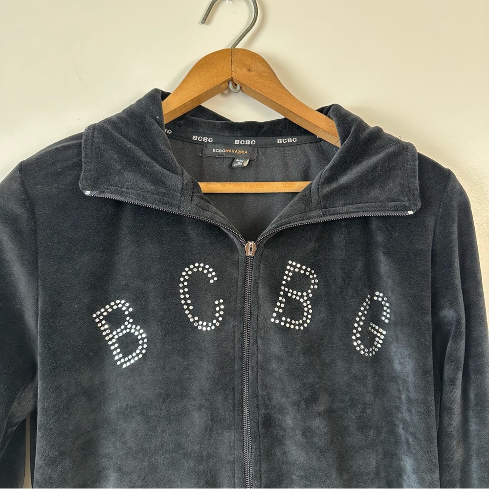Y2K BCBG Black Velour Zip Up Long Sleeve - Picture 2 of 8